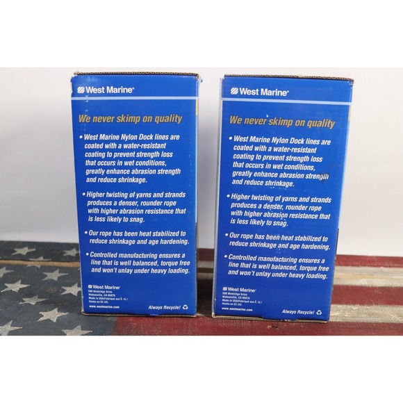 LOT of (2) West Marine Double Braided Nylon Dock Line 3/8" X 15' Rope (Blue) - Picture 3 of 4